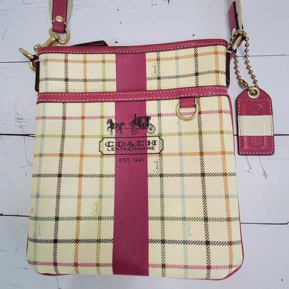 Coach Handbags - Coach Heritage Tattarsall pink crossbody purse NWOT